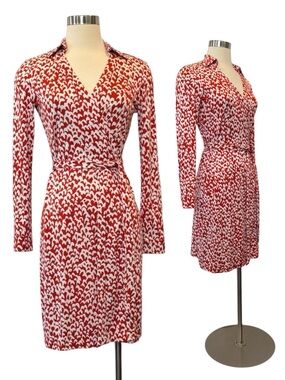 Diane Von Furstenberg Silk Red DVF White New Jeanne Print Resort Wrap Dress 6